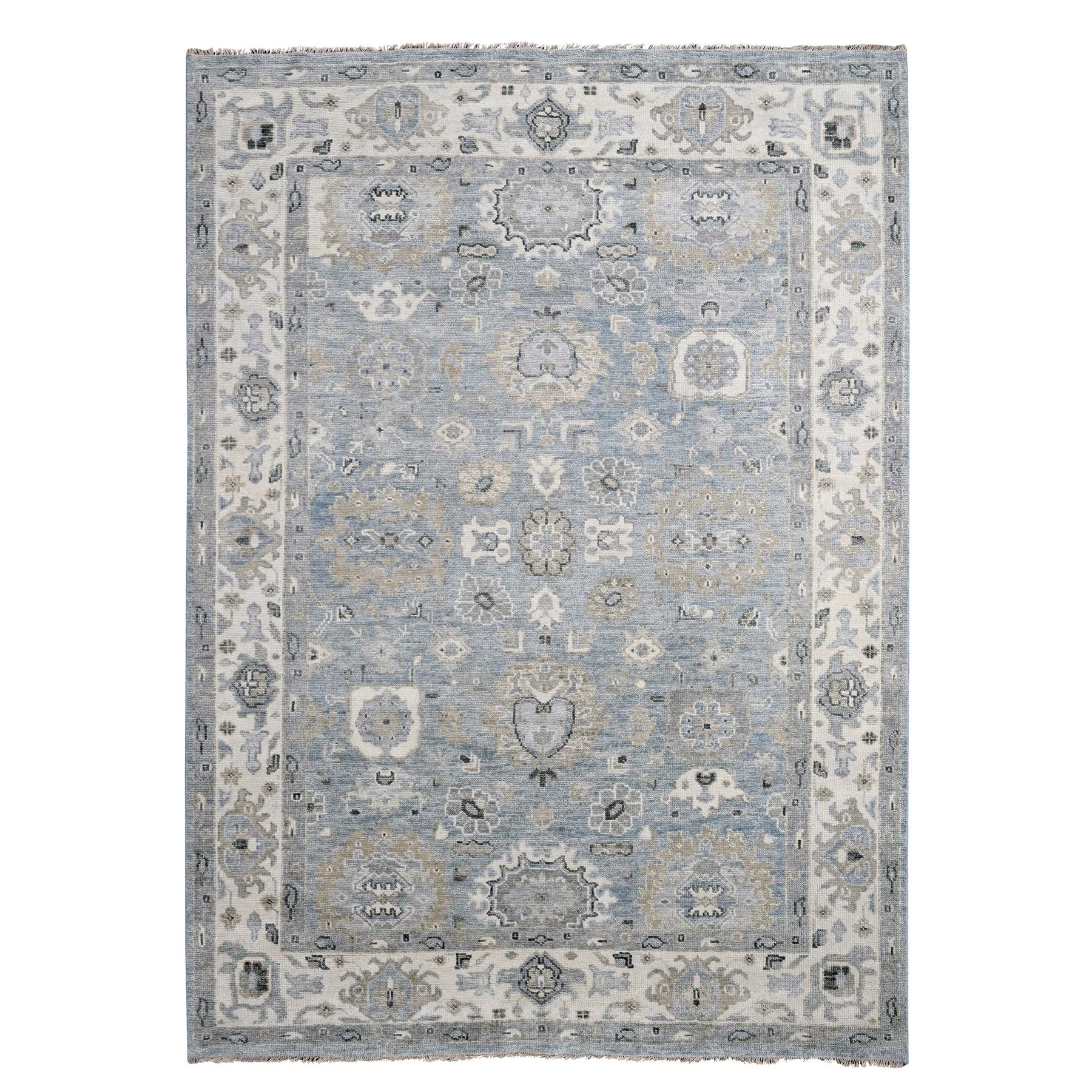 Adrift Blue With Swiss Coffee White, Hand Knotted Supple Collection Oushak Design, Vibrant Wool, Soft To The Touch Pile, Oriental Rug